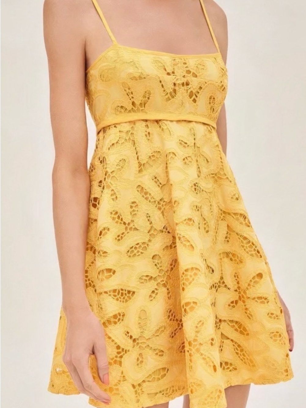 Alexis Bright Yellow Lace Mini Dress with Spaghetti Straps